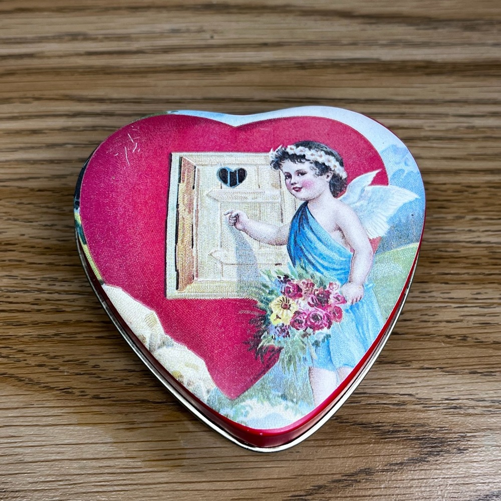 Enesco Heart Tin Metal 1983 Mrs Grossmans Angel Victorian Small Red Vintage